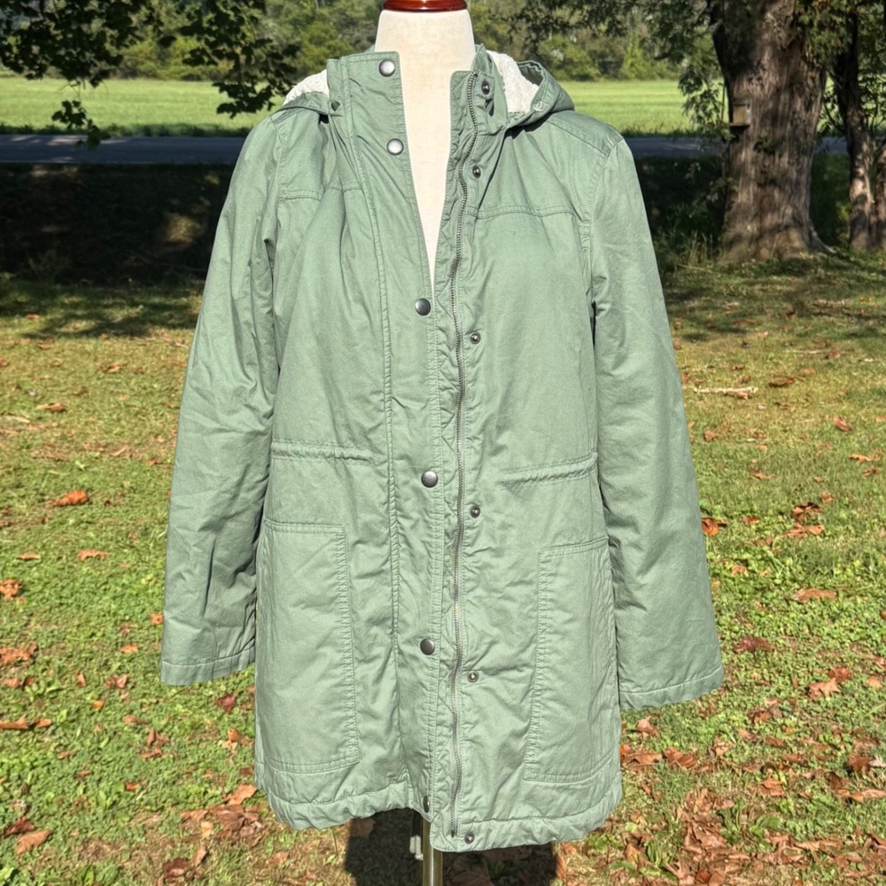 Gap Womens Olive Green Sherpa Lined Hooded Utility Parka Jacket Size L 90s Y2K